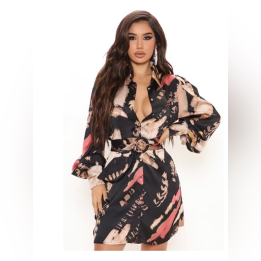 Avita Satin Shirt Dress - Black/combo
Size: M